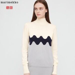 Uniqlo x Marimekko Wave Abstract Graphic Wool Long Sleeve Sweater High Neck